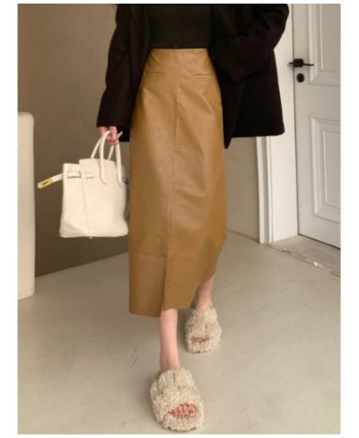 PU Leather Skirts Women 2022 Autumn Winter Vintage Korean Style New High Waist Elegant Faldas Sexy Mujer Chic Official Female...