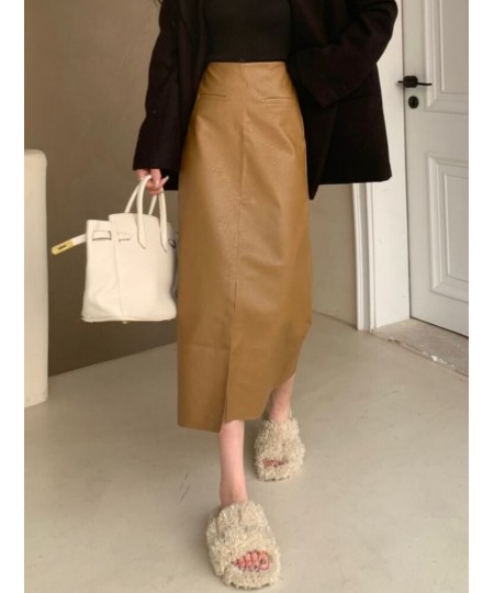 PU Leather Skirts Women 2022 Autumn Winter Vintage Korean Style New High Waist Elegant Faldas Sexy Mujer Chic Official Female...