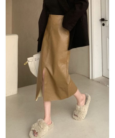 PU Leather Skirts Women 2022 Autumn Winter Vintage Korean Style New High Waist Elegant Faldas Sexy Mujer Chic Official Female...