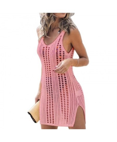 2023 Summer Cutout Beach Tank Top Sexy Bikini Outer Cover Up For Ladies Sleeveless V-Neck Mid Length Dress Knitted Beach Dres...