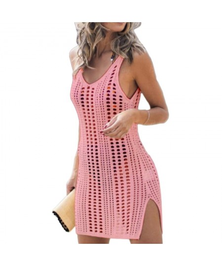 2023 Summer Cutout Beach Tank Top Sexy Bikini Outer Cover Up For Ladies Sleeveless V-Neck Mid Length Dress Knitted Beach Dres...