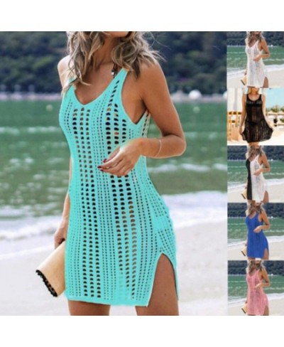 2023 Summer Cutout Beach Tank Top Sexy Bikini Outer Cover Up For Ladies Sleeveless V-Neck Mid Length Dress Knitted Beach Dres...