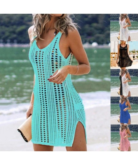 2023 Summer Cutout Beach Tank Top Sexy Bikini Outer Cover Up For Ladies Sleeveless V-Neck Mid Length Dress Knitted Beach Dres...