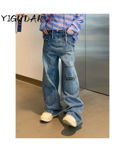 Cargo Pants Women Jeans Vintage Street Distressed Wash Baggy Jeans Women Clothing Casual Wide Leg High Waisted Jeans Woman $5...