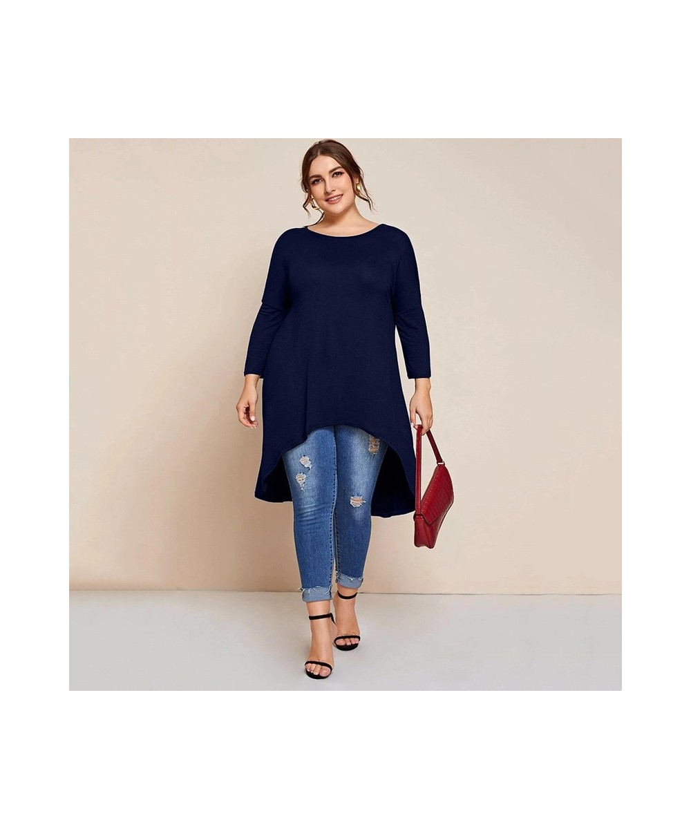 Plus Size Drop Shoulder Loose Tunics Top Women 3/4 Sleeve Summer Spring Hi Low Fashion T-shirt Large Size Long Casual Blouse ...