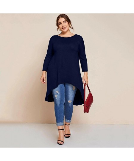 Plus Size Drop Shoulder Loose Tunics Top Women 3/4 Sleeve Summer Spring Hi Low Fashion T-shirt Large Size Long Casual Blouse ...