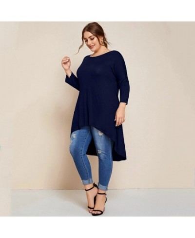 Plus Size Drop Shoulder Loose Tunics Top Women 3/4 Sleeve Summer Spring Hi Low Fashion T-shirt Large Size Long Casual Blouse ...