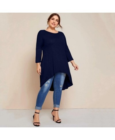 Plus Size Drop Shoulder Loose Tunics Top Women 3/4 Sleeve Summer Spring Hi Low Fashion T-shirt Large Size Long Casual Blouse ...