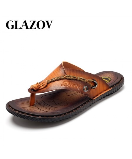 Plus size 38-47 Summer Men Flip Flops Handmade Leather Slippers Anti-slip Zapatos Hombre Casual Shoes $47.56 - Underwear