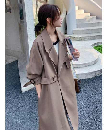 Fashion Korean Style Khaki Trench Coat For Women Long Sleeve Single Button Windbreaker 2023 New Spring Clothing 2Q1409 $111.2...