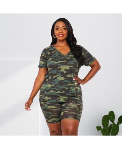 Plus Size Two Piece Set Camo Shirt and Short Pant Sexy Women Bodycon Outfit 2022 Print Tracksuit Female Fashion V Neck Clothi...