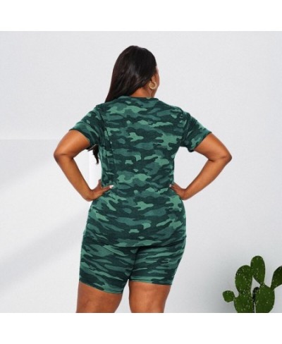 Plus Size Two Piece Set Camo Shirt and Short Pant Sexy Women Bodycon Outfit 2022 Print Tracksuit Female Fashion V Neck Clothi...