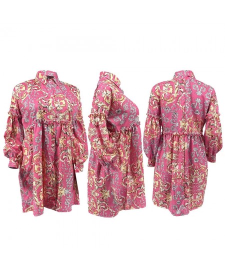 Women Fashion Paisley Vintage Printed Lantern Long Sleeve Single Breasted Babydoll Shirt Smock Dresses 2023 $40.52 - Dresses