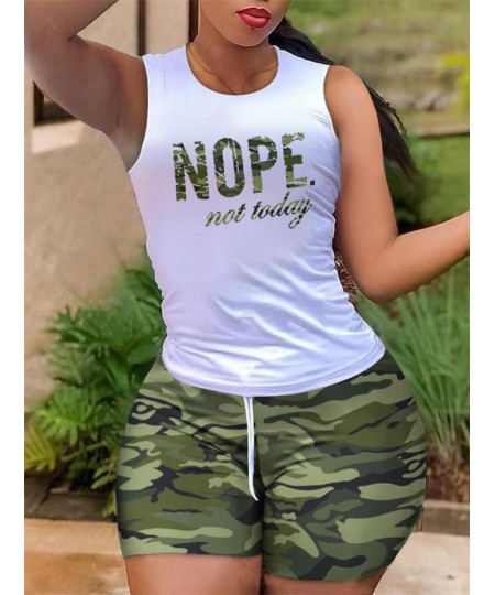 Nope Not Today Camouflage Print Casual Tank Top & Shorts Set $49.10 - Suits & Sets