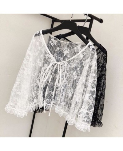 Women Blouses Lace Lace-up Flare Sleeve Sweet Princess Cute Ins Sun-proof Clothing Loose Korean Style Ulzzang Gentle Female N...