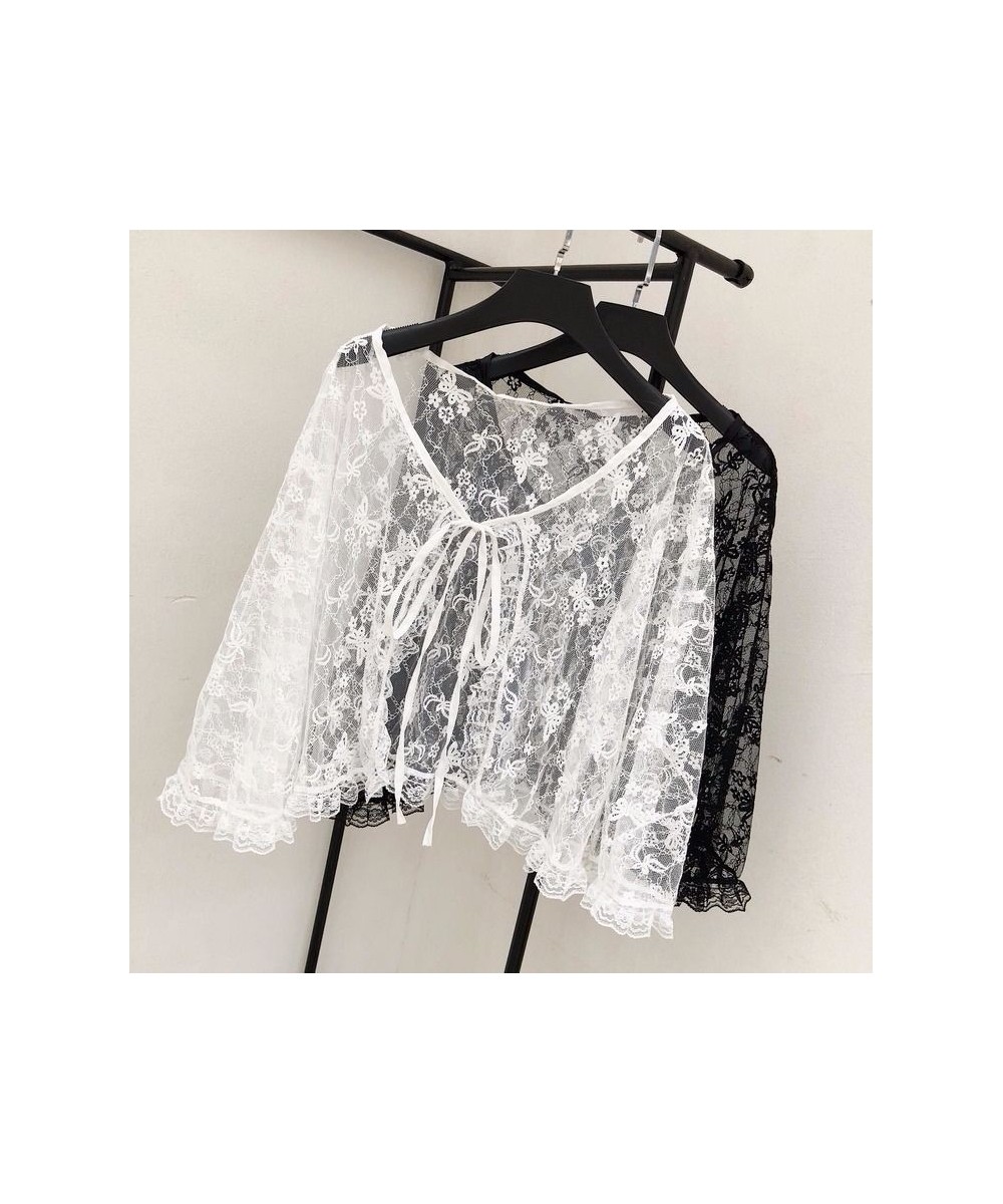 Women Blouses Lace Lace-up Flare Sleeve Sweet Princess Cute Ins Sun-proof Clothing Loose Korean Style Ulzzang Gentle Female N...