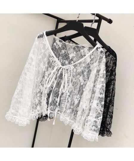 Women Blouses Lace Lace-up Flare Sleeve Sweet Princess Cute Ins Sun-proof Clothing Loose Korean Style Ulzzang Gentle Female N...