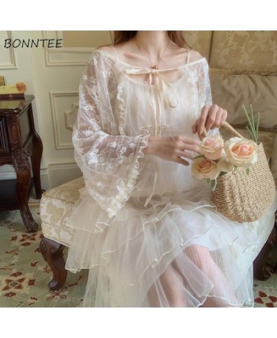 Women Blouses Lace Lace-up Flare Sleeve Sweet Princess Cute Ins Sun-proof Clothing Loose Korean Style Ulzzang Gentle Female N...