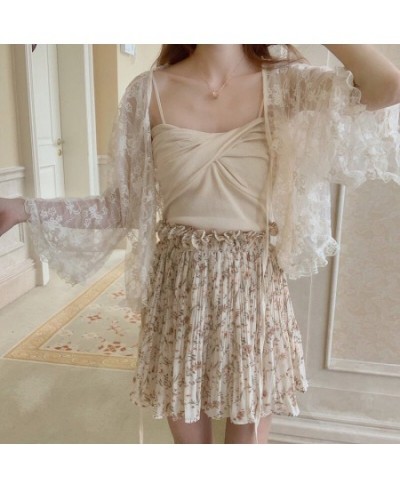 Women Blouses Lace Lace-up Flare Sleeve Sweet Princess Cute Ins Sun-proof Clothing Loose Korean Style Ulzzang Gentle Female N...