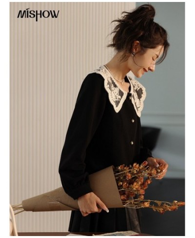 French Blouses for Women Fashion 2022 Autumn Retro Lace Doll Collar Single-breasted Shirts Female Short Tops MXB37X0365 $65.4...