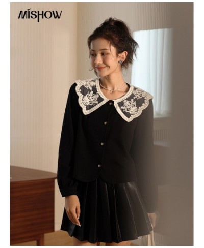 French Blouses for Women Fashion 2022 Autumn Retro Lace Doll Collar Single-breasted Shirts Female Short Tops MXB37X0365 $65.4...