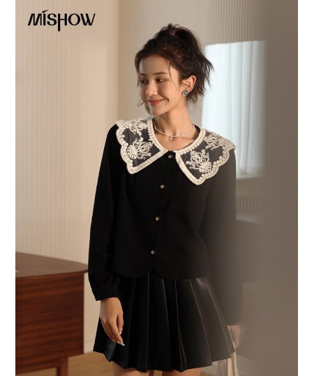 French Blouses for Women Fashion 2022 Autumn Retro Lace Doll Collar Single-breasted Shirts Female Short Tops MXB37X0365 $65.4...