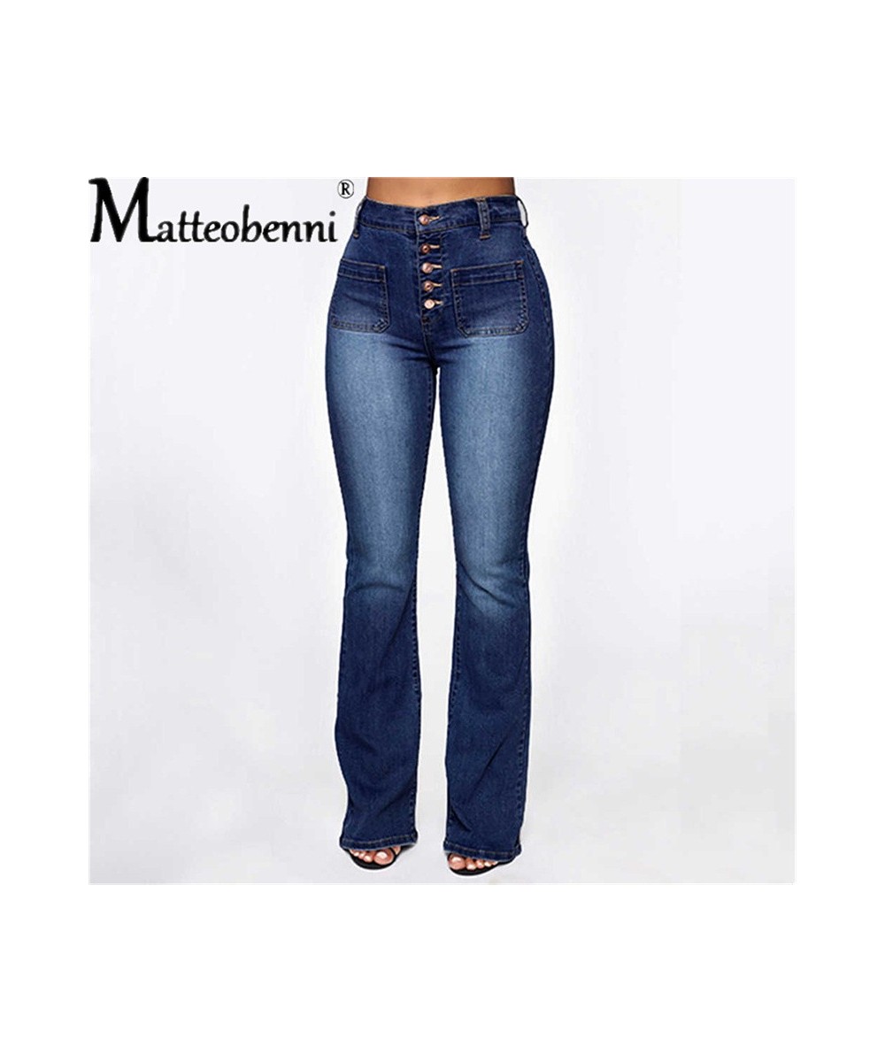 2022 Fashion Sexy High Waist Elastic Jeans Women Button Washed Denim Pants Femme Pocket Trouser Bootcut Straight Leg Jeans $4...