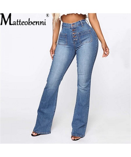 2022 Fashion Sexy High Waist Elastic Jeans Women Button Washed Denim Pants Femme Pocket Trouser Bootcut Straight Leg Jeans $4...