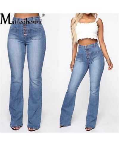 2022 Fashion Sexy High Waist Elastic Jeans Women Button Washed Denim Pants Femme Pocket Trouser Bootcut Straight Leg Jeans $4...