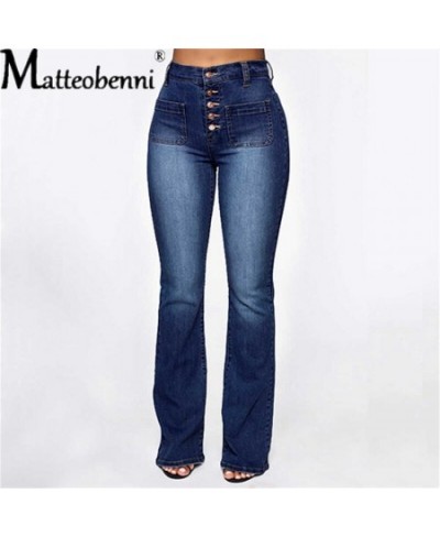 2022 Fashion Sexy High Waist Elastic Jeans Women Button Washed Denim Pants Femme Pocket Trouser Bootcut Straight Leg Jeans $4...