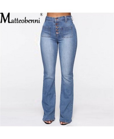 2022 Fashion Sexy High Waist Elastic Jeans Women Button Washed Denim Pants Femme Pocket Trouser Bootcut Straight Leg Jeans $4...