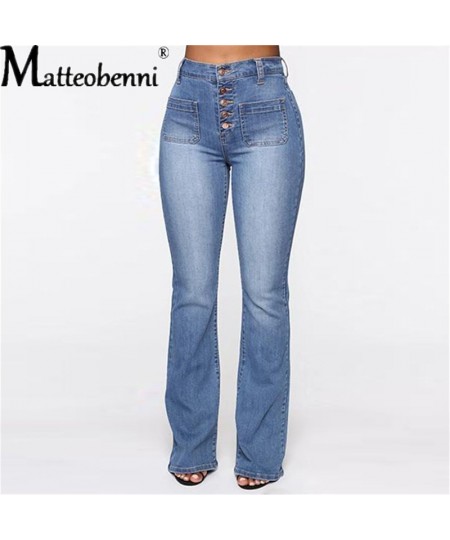 2022 Fashion Sexy High Waist Elastic Jeans Women Button Washed Denim Pants Femme Pocket Trouser Bootcut Straight Leg Jeans $4...