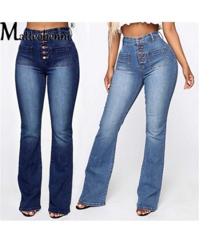 2022 Fashion Sexy High Waist Elastic Jeans Women Button Washed Denim Pants Femme Pocket Trouser Bootcut Straight Leg Jeans $4...