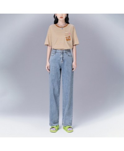 Women Jeans 2022 Summer High Waist Straight Trouser Solid Pure Cotton Button Zipper Casual Chic Pants $59.50 - Jeans