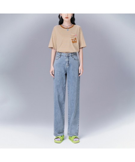 Women Jeans 2022 Summer High Waist Straight Trouser Solid Pure Cotton Button Zipper Casual Chic Pants $59.50 - Jeans