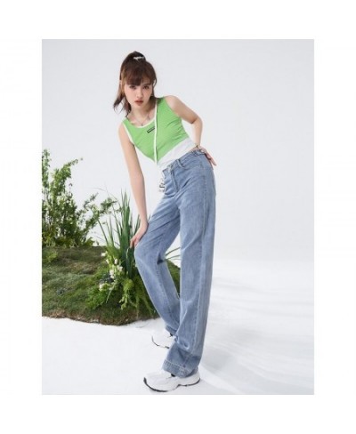 Women Jeans 2022 Summer High Waist Straight Trouser Solid Pure Cotton Button Zipper Casual Chic Pants $59.50 - Jeans