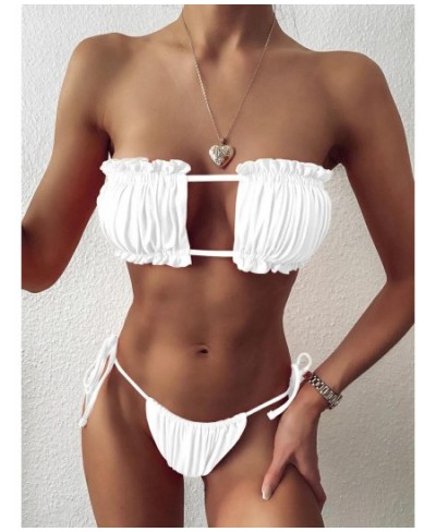 2020Smocked Bandeau Tie Side sexy pleated hollow Bikini Swimsuit $40.15 - Underwear