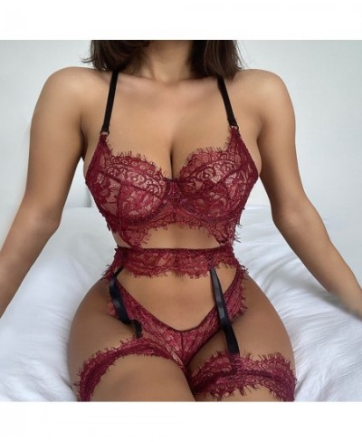 3Piece Set Underwear Women Lace Bra +G-string +Garters Set Lenceria Sexy Lingerie Set Femme Push Up Bra Set Women's Underwear...