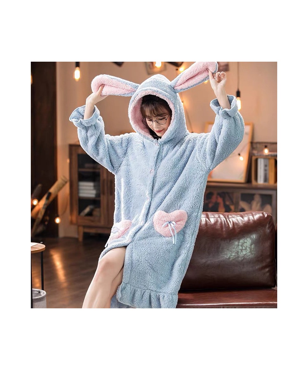 Sweet Women Sleep Dress Warm Flannel Pyjamas Winter Thick Coral Velvet Nightgowns Cartoon Long Sleeve Sleepwear Female Homewe...