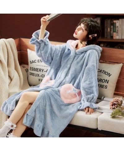 Sweet Women Sleep Dress Warm Flannel Pyjamas Winter Thick Coral Velvet Nightgowns Cartoon Long Sleeve Sleepwear Female Homewe...