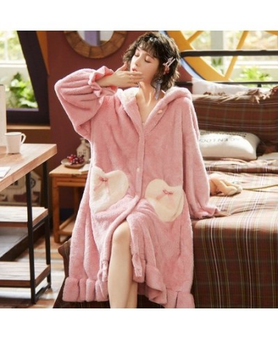 Sweet Women Sleep Dress Warm Flannel Pyjamas Winter Thick Coral Velvet Nightgowns Cartoon Long Sleeve Sleepwear Female Homewe...