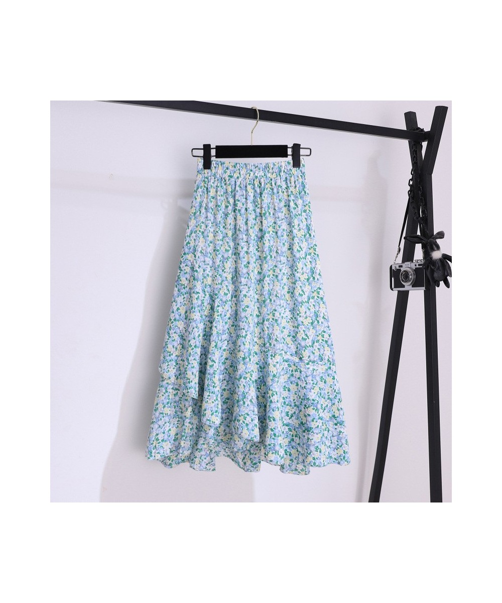 Chiffon Floral Bohemian Ruffles Summer Skirts Women 2023 Korean Fashion Asymmetrical High Waisted Midi Skirt Female Casual Ju...