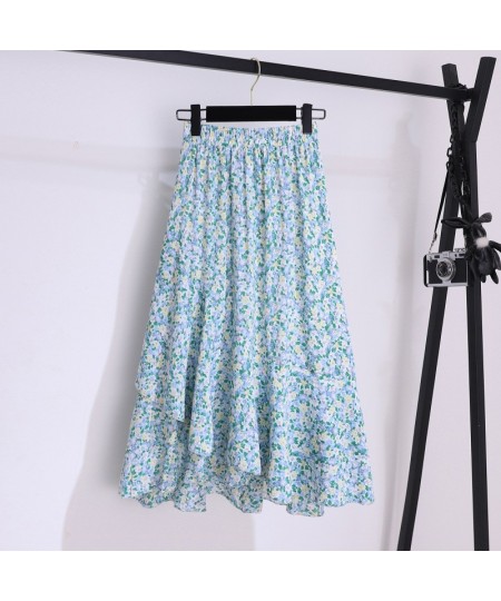 Chiffon Floral Bohemian Ruffles Summer Skirts Women 2023 Korean Fashion Asymmetrical High Waisted Midi Skirt Female Casual Ju...