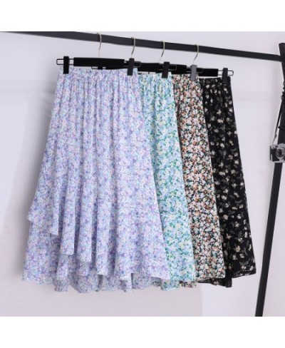 Chiffon Floral Bohemian Ruffles Summer Skirts Women 2023 Korean Fashion Asymmetrical High Waisted Midi Skirt Female Casual Ju...