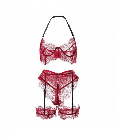 3Piece Set Underwear Women Lace Bra +G-string +Garters Set Lenceria Sexy Lingerie Set Femme Push Up Bra Set Women's Underwear...