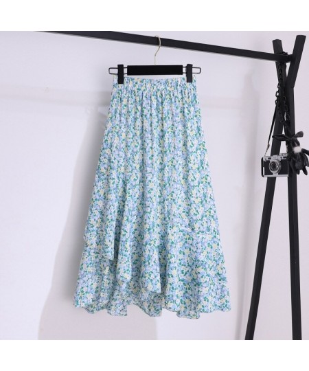 Chiffon Floral Bohemian Ruffles Summer Skirts Women 2023 Korean Fashion Asymmetrical High Waisted Midi Skirt Female Casual Ju...