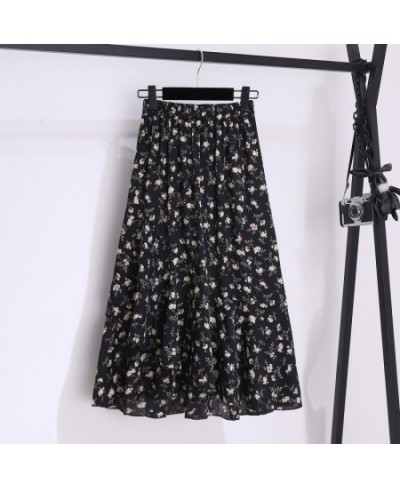 Chiffon Floral Bohemian Ruffles Summer Skirts Women 2023 Korean Fashion Asymmetrical High Waisted Midi Skirt Female Casual Ju...