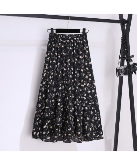 Chiffon Floral Bohemian Ruffles Summer Skirts Women 2023 Korean Fashion Asymmetrical High Waisted Midi Skirt Female Casual Ju...