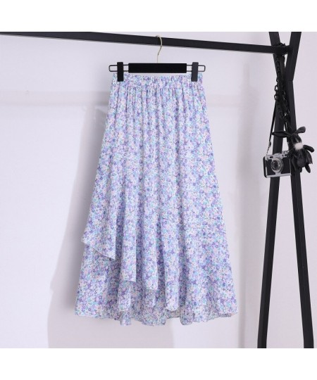 Chiffon Floral Bohemian Ruffles Summer Skirts Women 2023 Korean Fashion Asymmetrical High Waisted Midi Skirt Female Casual Ju...