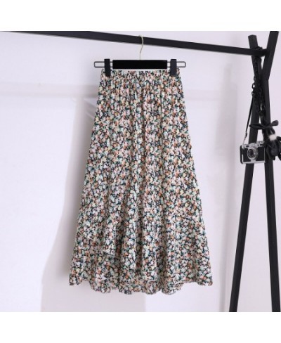 Chiffon Floral Bohemian Ruffles Summer Skirts Women 2023 Korean Fashion Asymmetrical High Waisted Midi Skirt Female Casual Ju...